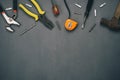 Table top view aerial image of decoration the sign of labor day or tools worker background concept. Royalty Free Stock Photo