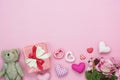 Table top view aerial image of decoration valentine`s day background concept. Royalty Free Stock Photo