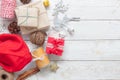 Table top view aerial image of items decor Merry Christmas & Happy new year background concept. Royalty Free Stock Photo