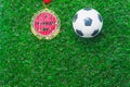 Table top view aerial image soccer or football tournament season background. Royalty Free Stock Photo