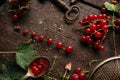 Table top view bunch f eparated red currant berries