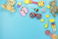 Table top view decoration kid toys for develop background concept.Flat lay accessories baby to play with items child on modern