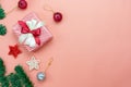 Table top view of Merry Christmas decorations & Happy new year ornaments concept Royalty Free Stock Photo