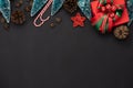 Table top view of Merry Christmas decorations & Happy new year ornaments concept. Royalty Free Stock Photo