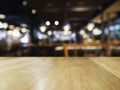 Table top wooden counter bar indoor pub restaurant blur background Royalty Free Stock Photo