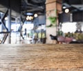 Table top wooden counter Blur Bar cafe restaurant background Royalty Free Stock Photo