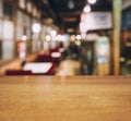 Table top wooden counter Blur Cafe restaurant interior background Royalty Free Stock Photo