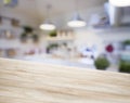 Table top wooden counter Blur Kitchen pantry with shelf and lighting Royalty Free Stock Photo