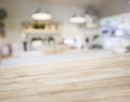 Table top wooden counter Blur Kitchen pantry with shelf and lighting background Royalty Free Stock Photo