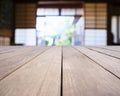 Table top wooden counter Blurred Japanese Interior room