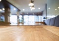 Table top Wooden counter Interior Cafe restaurant Blur background Royalty Free Stock Photo