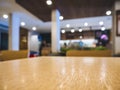 Table top Wooden counter Cafe Restaurant interior Blur background Royalty Free Stock Photo