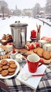 A table topped with cookies and a cup of coffee, AI