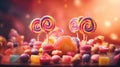 a table topped with lots of candy covered lollipops Royalty Free Stock Photo