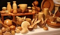 Photo of a Table Filled with an Abundance of Rustic, Handcrafted Wooden Utensils