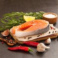 Table of Tranquility: A Raw Salmon Steak and Ingredients Ready for Culinary Alchemy