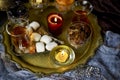 A table with Turkish tea with lale, oriental sweets Royalty Free Stock Photo