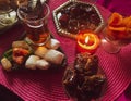 A table with Turkish tea with lale, oriental sweets Royalty Free Stock Photo