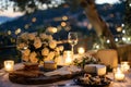 A table with two glasses of champagne, a bottle of champagne