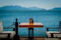 Table for two at an idyllic water side location Royalty Free Stock Photo