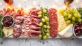 A table with a variety of meats and cheeses on it, AI Royalty Free Stock Photo