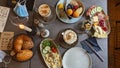 A table with various breakfast foods