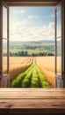 Table with view of summer wheat fields with copy space Royalty Free Stock Photo