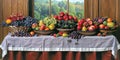 A table for a wedding cocktail, decorated with fresh fruits and flowers, creating a festive mood Royalty Free Stock Photo