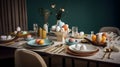 a table with white and blue plates with various types of eggs on it