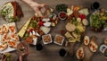 Table with wine appetize and cheese plates