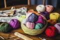 Table With Yarn Balls and Knitting Needles for Crafting Projects Royalty Free Stock Photo