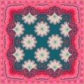 Tablecloth, carpet or beautiful shawl with mandalas - flowers, luxury paisley ornament and striped frame