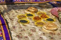 Tablecloth covered with Oriental sweets, nuts and lavash
