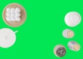 Tablecloth presentation mock up. Table top view with dishes. Chroma Key, easy cut out and paste your texture. Copy space