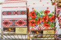 Tablecloths on a supermarket shelf or showcase. Illustrative editorial. March 18, 2022 Balti Moldova