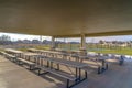 Tables and benches in Eagle Mountain Utah park Royalty Free Stock Photo