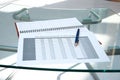 Tables, calendar, pen at office Royalty Free Stock Photo