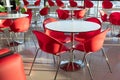 Tables and chairs in an empty cafe, office, coworking or room. Stylish design, vintage style. Closed restaurant, isolation due to