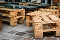 Tables and chairs made of wooden pallets Royalty Free Stock Photo