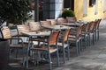 Tables and chairs in an outdoor cafe