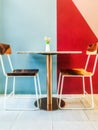 Tables and chairs to sit at work or relax and have a beautiful colorful background. ,abstract blur background Royalty Free Stock Photo