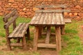 Tables And Chairs Typical Of Previous Centuries In A Picturesque Village With Its Black Slate Roofs In Madriguera. Architecture Va Royalty Free Stock Photo