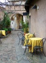 Tables covered with yellow cloths