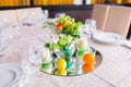 Tables decorated with flowers and fruit Royalty Free Stock Photo