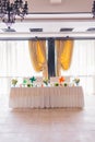 Tables decorated with flowers and fruit Royalty Free Stock Photo