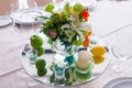 Tables decorated with flowers and fruit Royalty Free Stock Photo