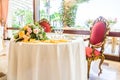 Tables decorated for wedding reception Royalty Free Stock Photo