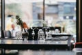 Tables inside restaurant, selective focus, natural light Royalty Free Stock Photo