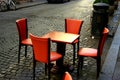 Tables placed on the street. Royalty Free Stock Photo