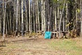 Tables and poles setup at a popular hunting camp spot Royalty Free Stock Photo